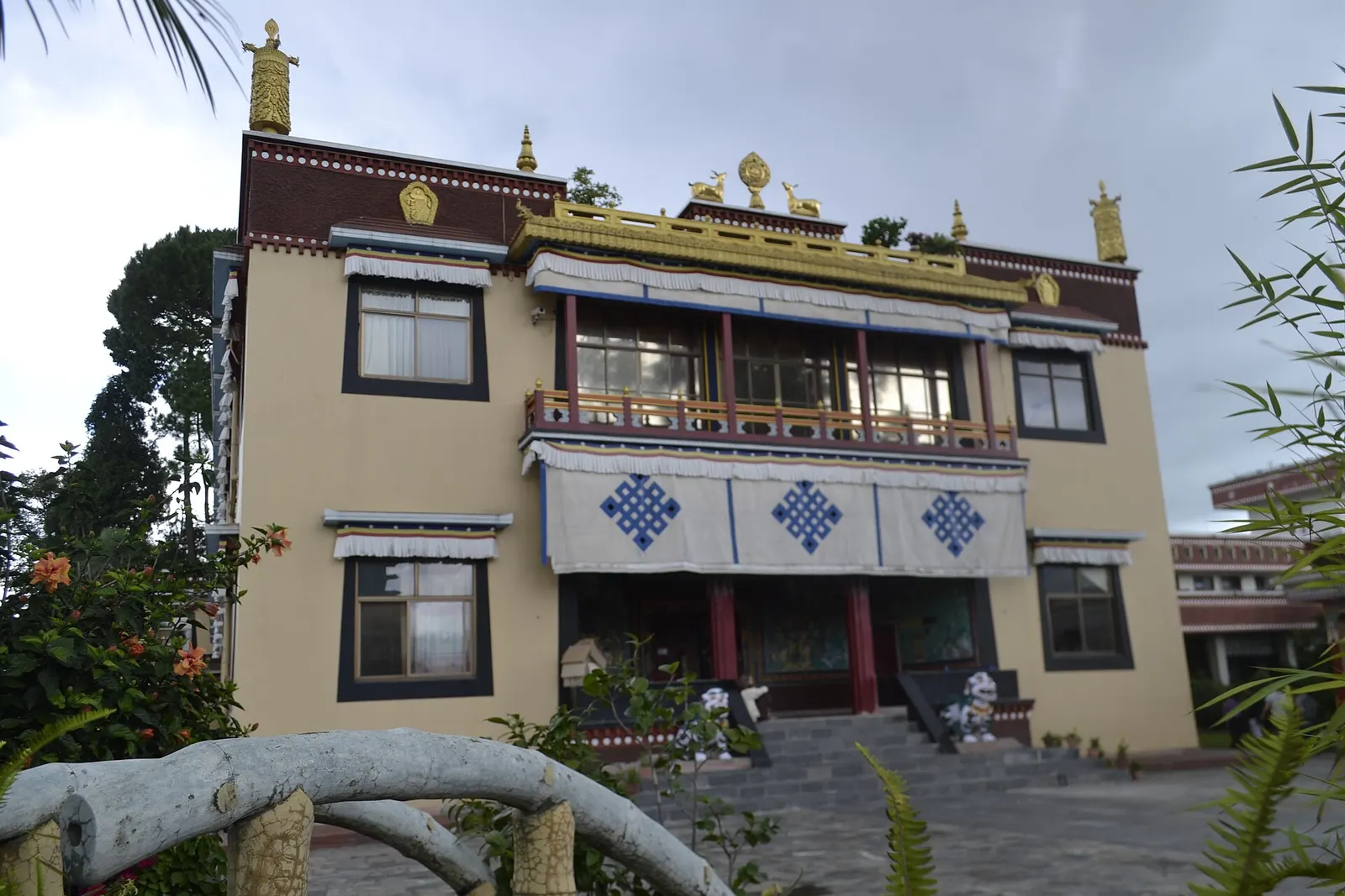 The main prayer hall of Kopan Monastery on its hilltop north of Boudha, Kathmandu.