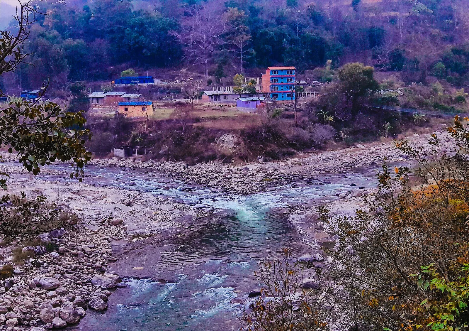 The meeting point of the Melamchi and Indrawati rivers at Melamchi.