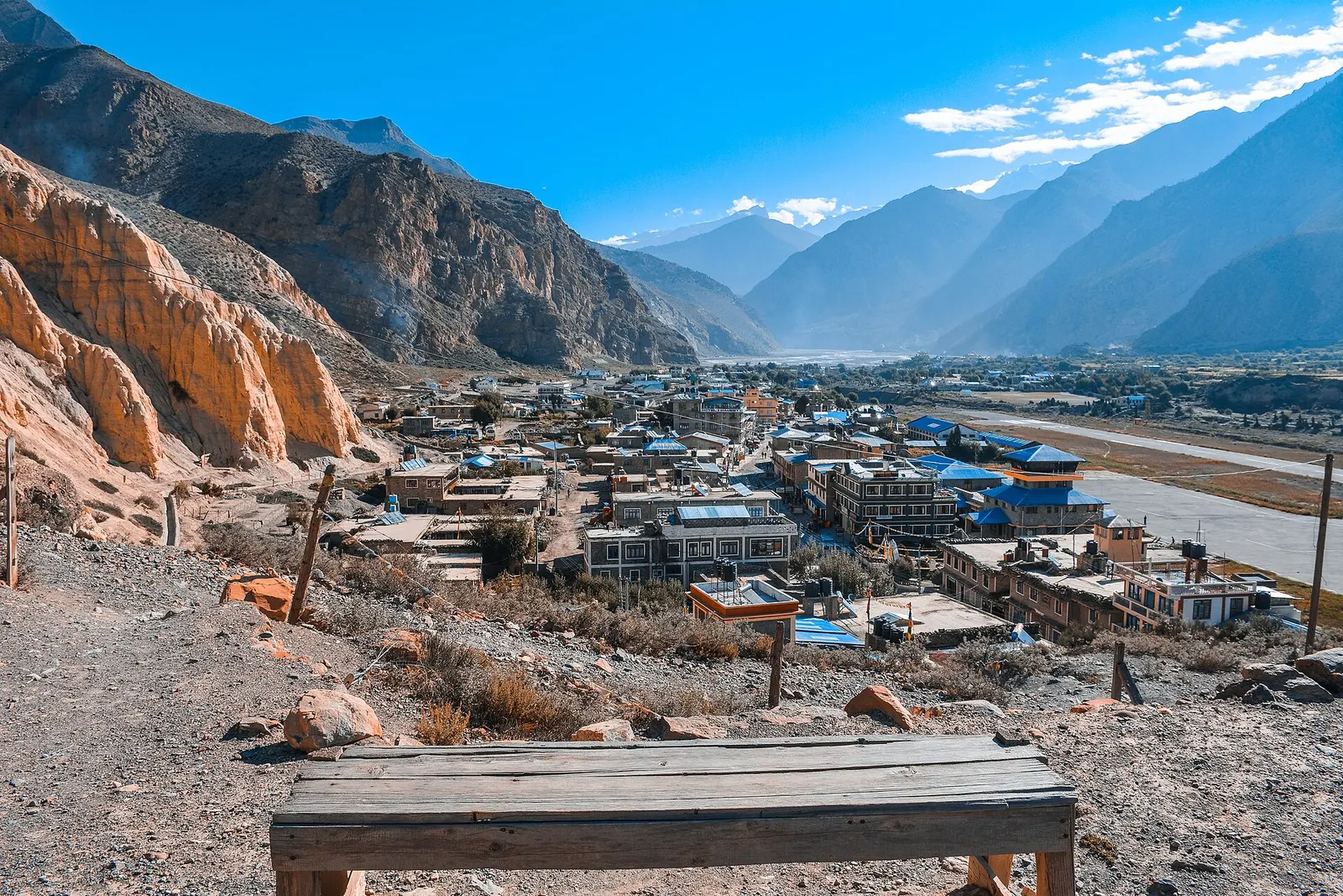 The Kali Gandaki valley at Jomsom in Mustang, with bare mountains above the town.