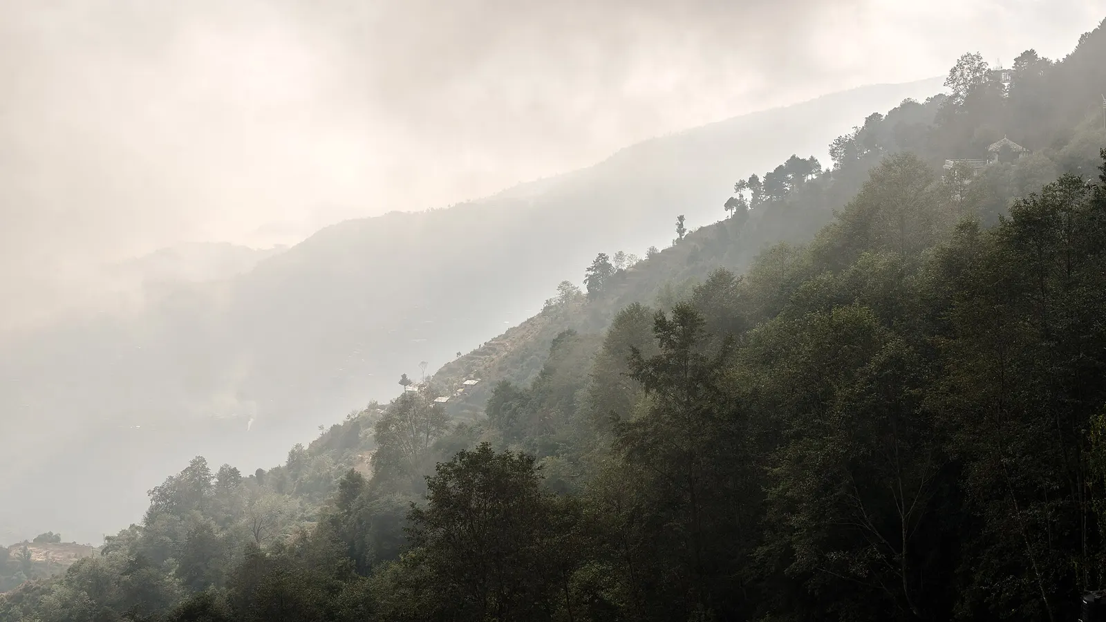 Morning view over the hills and valleys around Nagarkot.