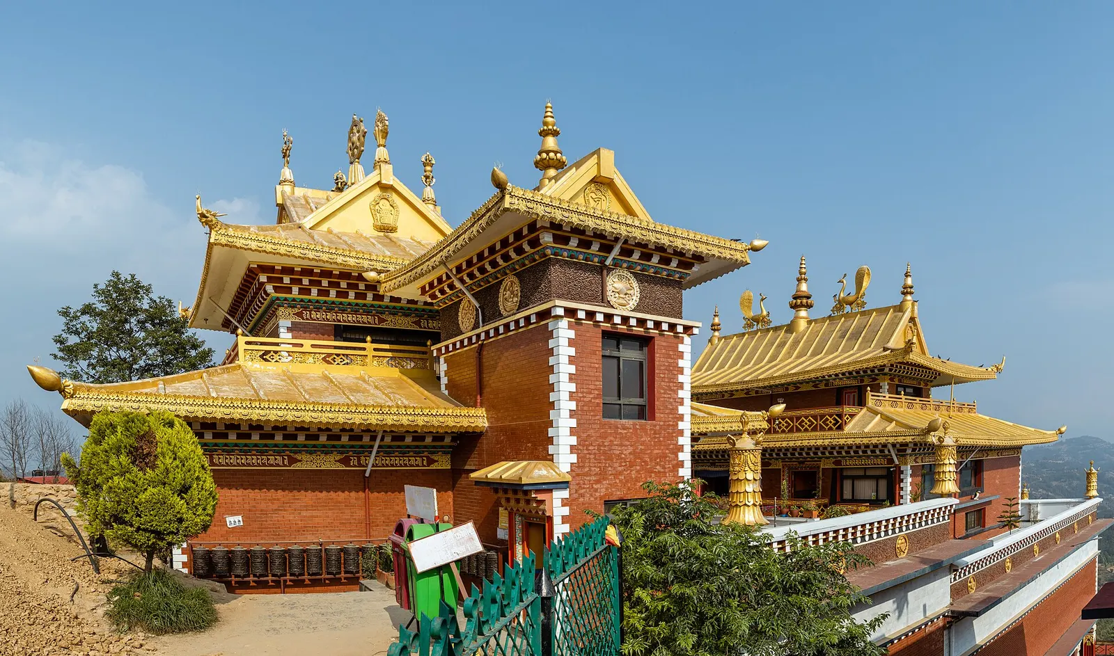 Panorama of the Thrangu Tashi Yangtse Monastery buildings on the Namo Buddha hilltop.
