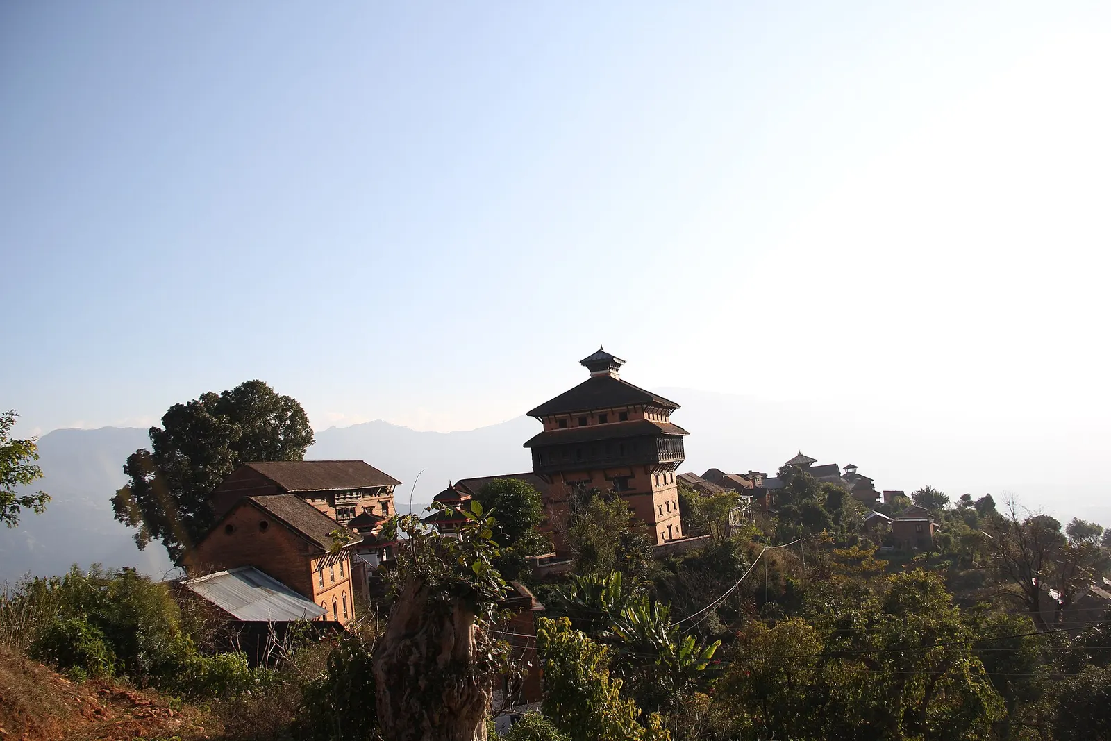 The brick and timber Nuwakot palace complex standing on its hilltop.