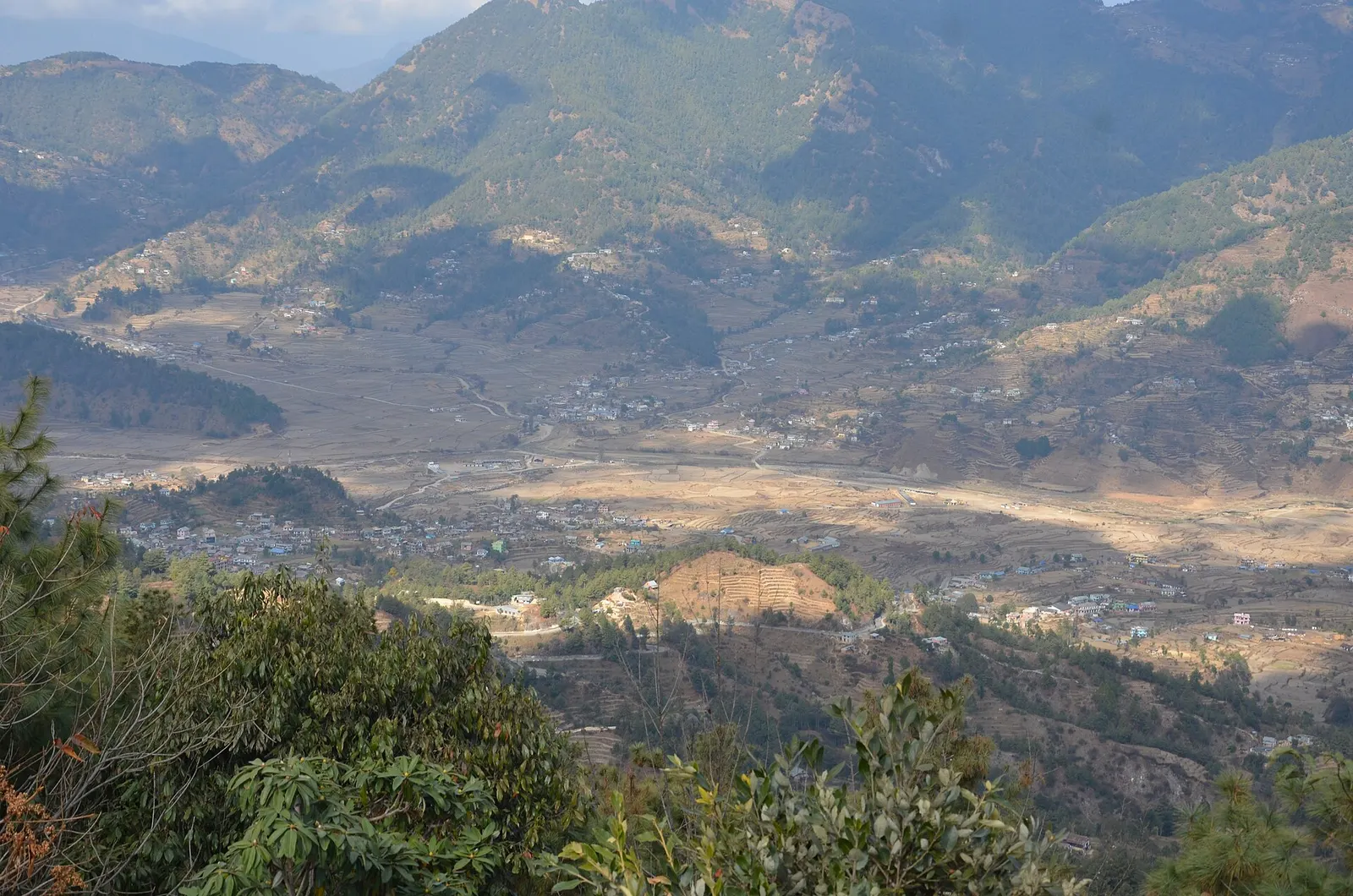 The Palung valley farmland seen from the heights of Daman.